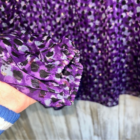 White House Black Market Purple & Gold Dot Button Sheer Blouse Women’s XS - Picture 8 of 9